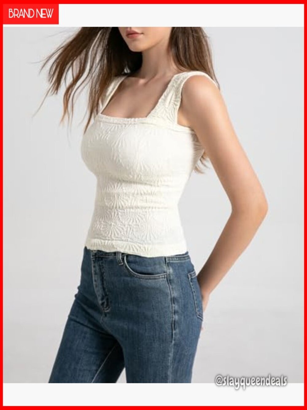 Square Neck Flower Embroidery Crop Tank Top Slim Fit Backless Summer - Picture 5 of 7